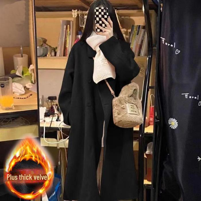 Шерстяное пальто в стиле Хепберн - осень/зима 2023 г., корейский свободный крой, маленькие и средние размеры для женщин