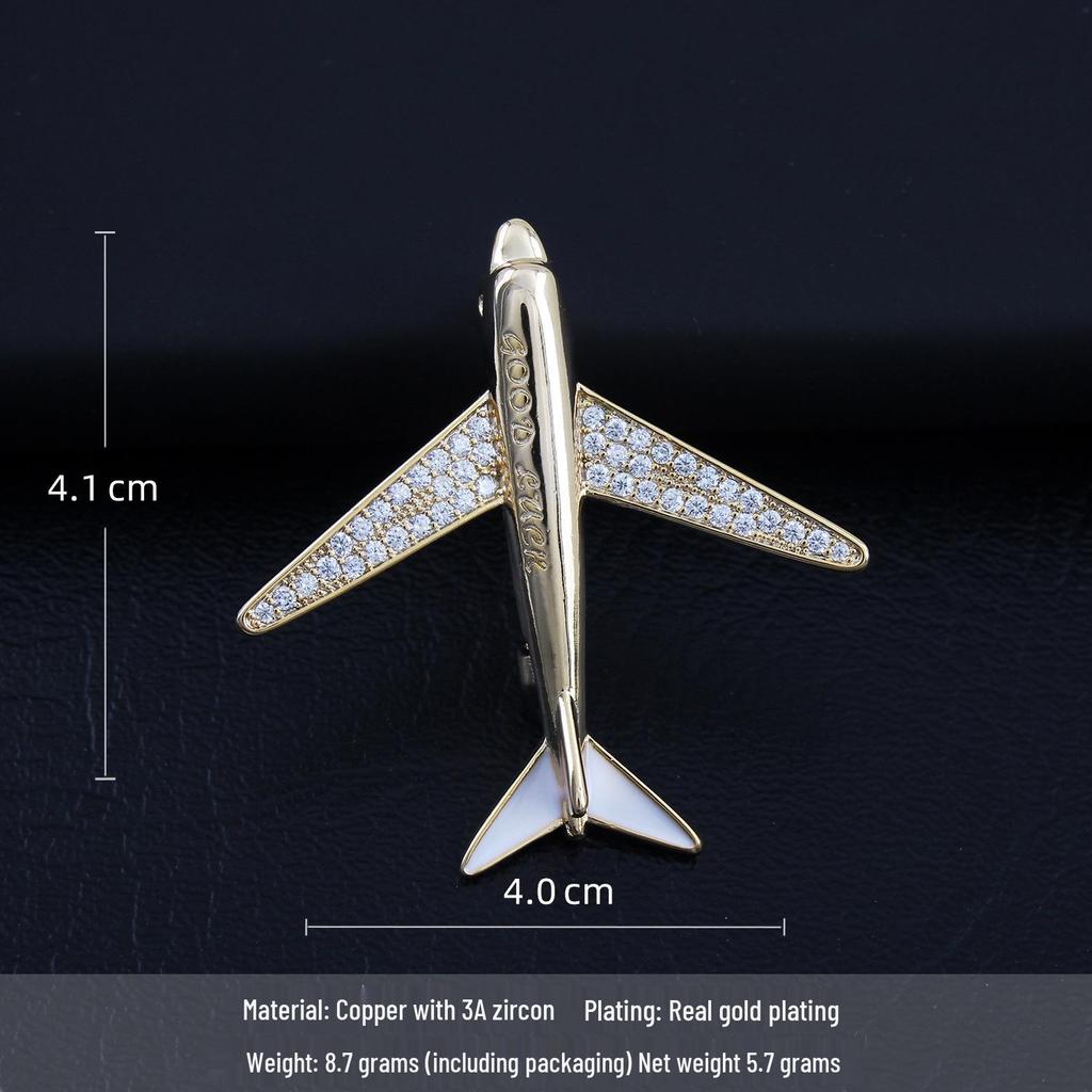 Unisex Luxury Zirconia Airplane Brooch Lapel Pin