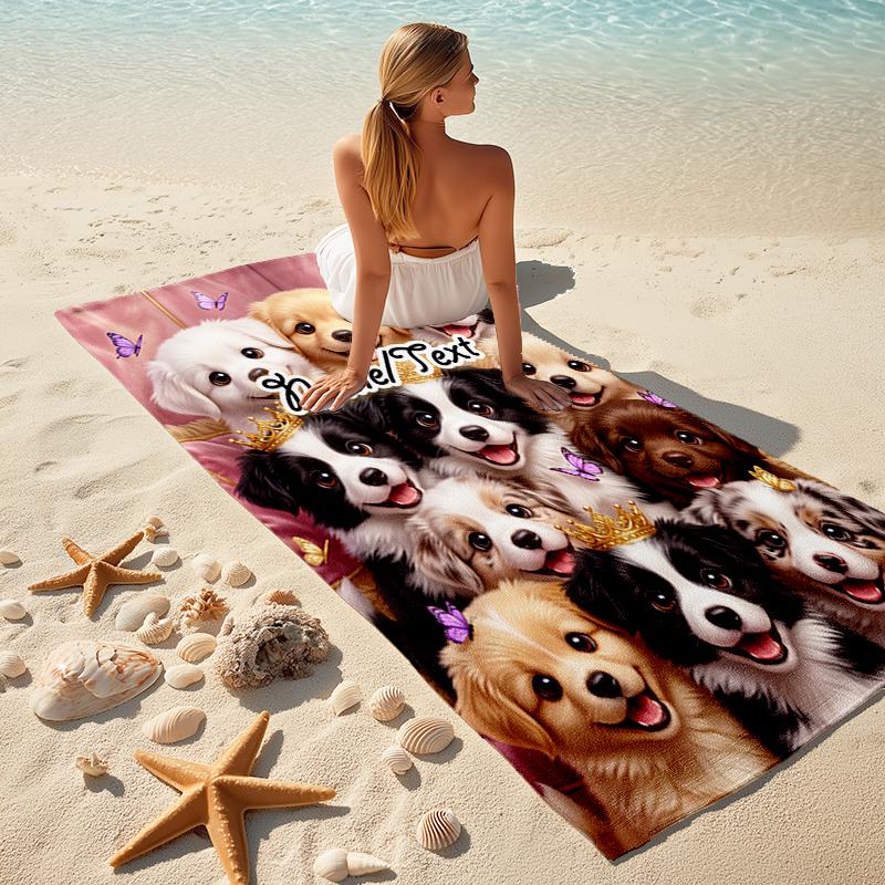 1PC Custom Name Royal Puppies Portrait Beach Towel Highly Absorbent And Sand-Resistant Towel for Swimming, Pool, Yoga, And Travel Lightweight