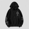 Unisex Streetwear Hoodie With Cross Print Zipper Drawstring Loose Fit Fall Winter
