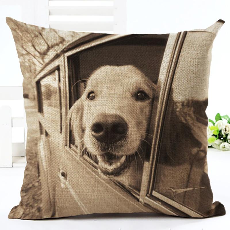 Cute Dog Printing Cushion Cover Cotton Linen Dog Throw Pillow Case For Sofa Decorative Pillowcase Cover Almohada Zt86