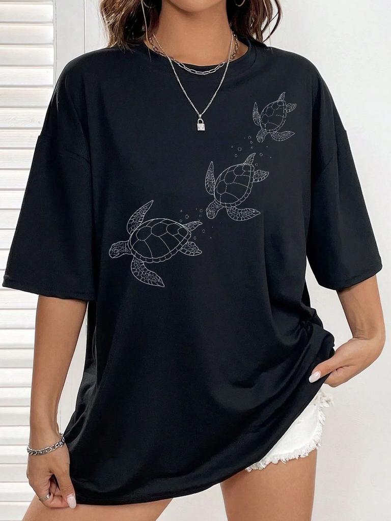 Turtle Vintage Style T-Shirt, Beach Swiming Lovers Shirt, Sea Animal Graphic Tee