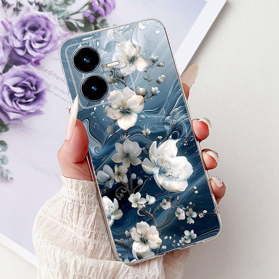 For Vivo Y22 Y22s Y22t V2206 V2207 Elegant Floral Butterfly Phone Case For Vivo Y22 Y22S Y22T 4G Soft Silicone TPU Cases