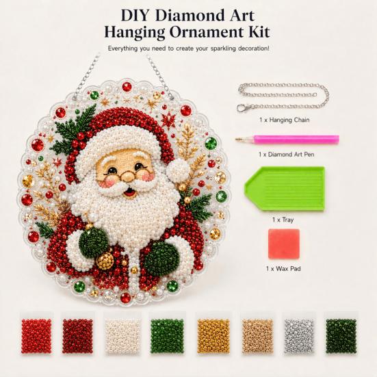 Acrylic Hanging Ornaments Christmas Rhinestone Painting Kit, DIY Wreath Art Craft for Adults, Double Kit Adults Sided Window Ornament, Gem Board Wall