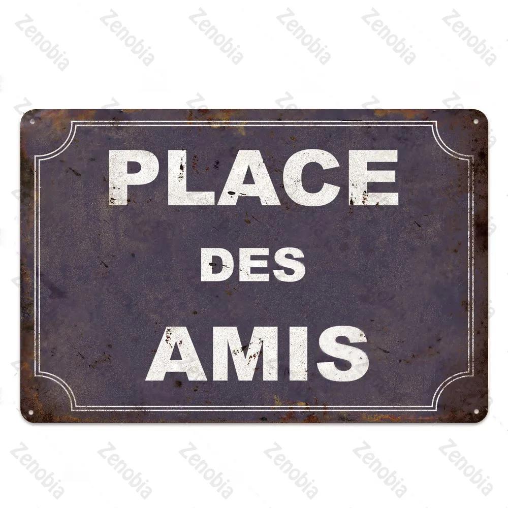 Place Des Aperos металлическая табличка, винтажная металлическая жестяная вывеска во французском стиле в стиле ретро, бар, паб, клуб, Настенный декор, железная живопись, декоративная тарелка