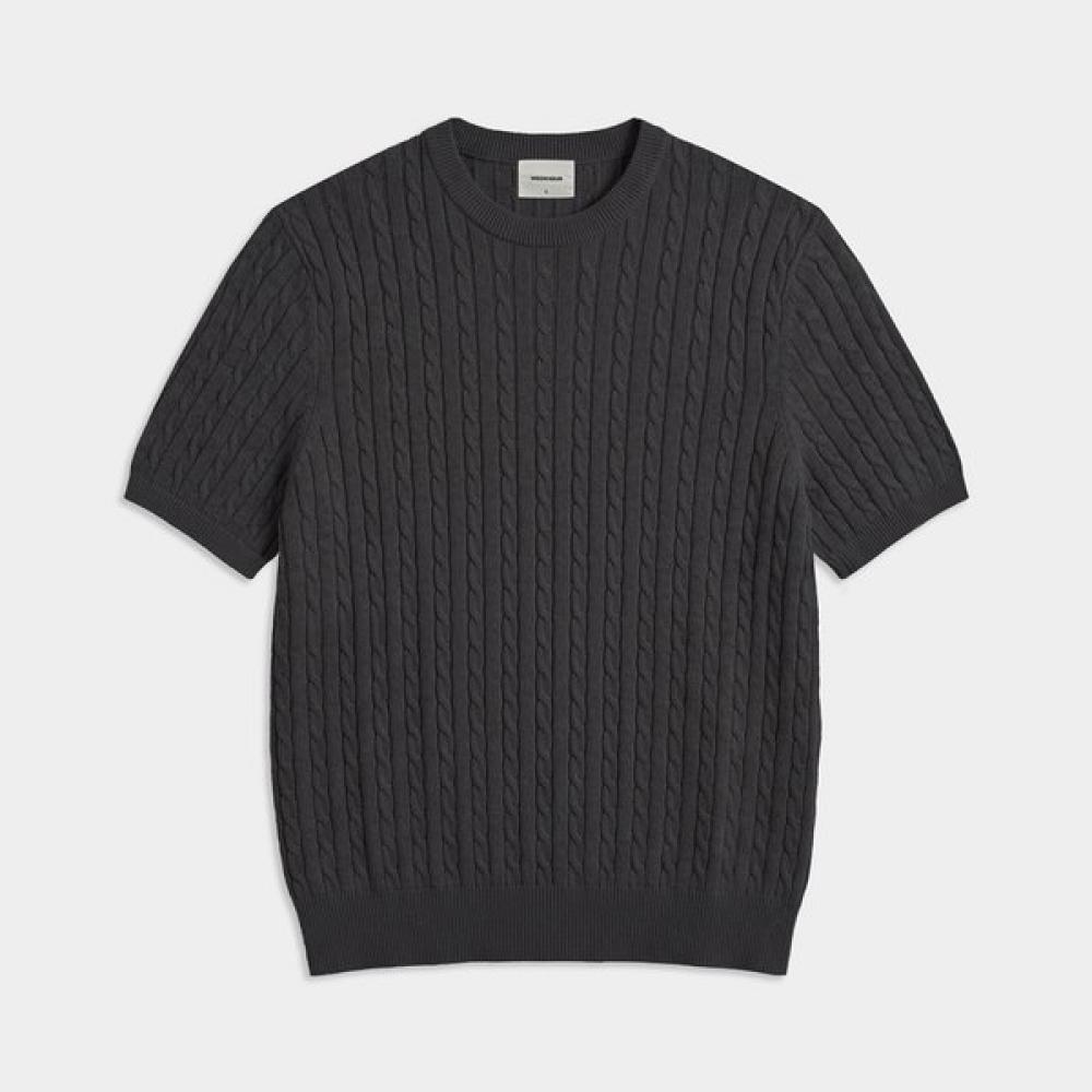 Weekhour Washable Cable Crew Neck Knit Charcoal