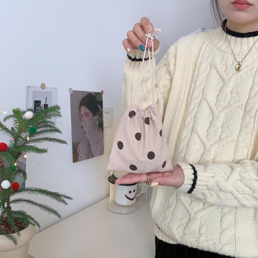 Сумка для хранения косметики и всякой всячины из вельвета в стиле ретро со смайликом на шнурке