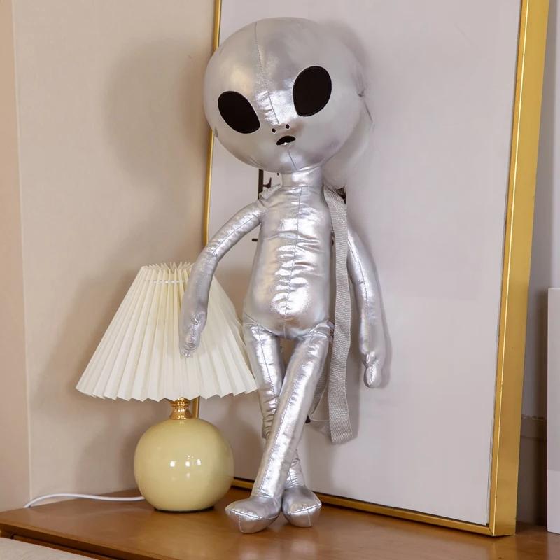 Творческий высококачественный имитационный плюшевый рюкзак для куклы Alien PU золотисто-серебристого цвета, плюшевая игрушка Alien для мальчиков и девочек, школьный рюкзак