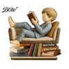 Customizable Book Reader Gift Woman Reading Wooden Plaque, Just A Girl/Boys Who Loves Statue for Unique Avid Readers Shelf Desk, Personalized Literary