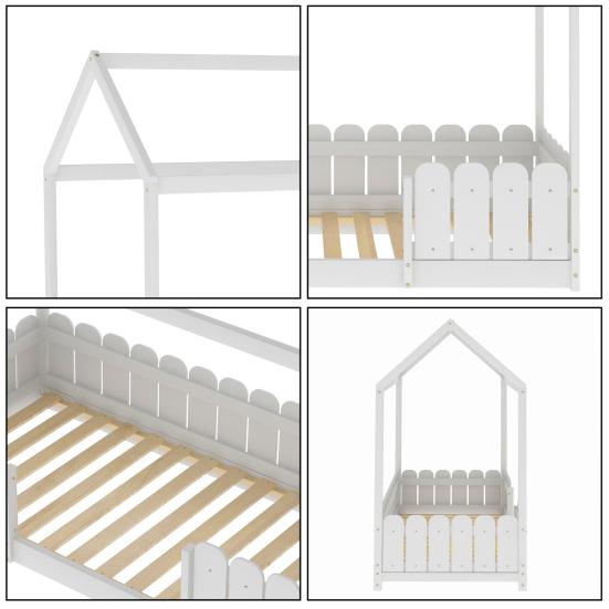 Children Bed Single Sturdy Construction High Stability Fence Design Mildew-proof Good Load-bearing Bedstead Anti-fall Smooth Surface Frame Wooden