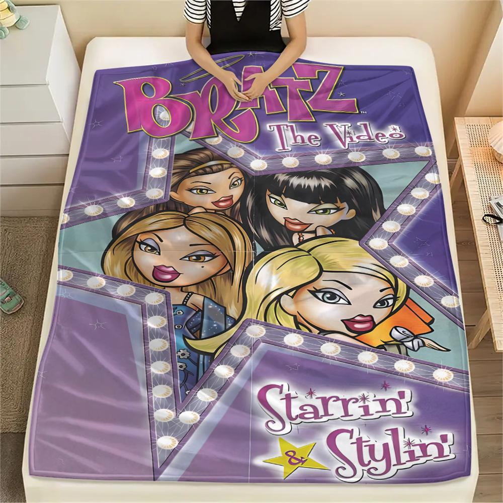 1 шт. Фланелевое одеяло с принтом Bratz, Высококачественное, Для всех сезонов, Декор для дома, Тепло и уют, Идеально для рождественских подарков