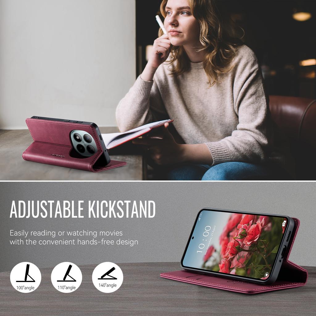 Для Xiaomi Poco M8 Pro 5G/Redmi Note 15 Pro+ 5G (Глобальный) Чехол-кошелек CASEME серии 033 с защитой от RFID, подставка, кожа с текстурой теленка, чехол для телефона