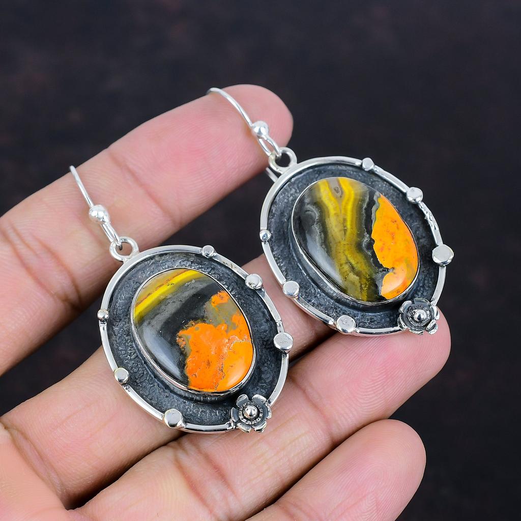 Серьги из яшмы шмеля, натуральные драгоценные камни, антикварные ювелирные изделия, серьги из стерлингового серебра 925 пробы, серьги ручной работы, подарок для нее, серебряные ювелирные изделия