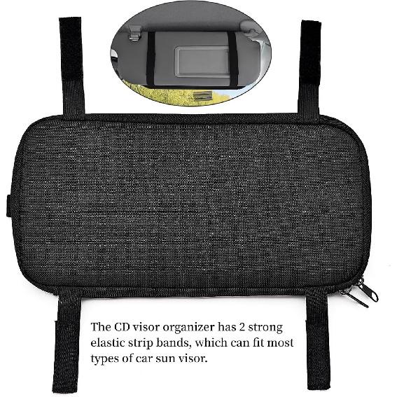 alavisxf xx Car CD Visor Holder, 12 Sleeves Organizer with Mesh Pocket | Durable Oxford Cloth, Holds 12 CDs/DVDs, 1 Pen Holder, 1 Back Inner Pocket,