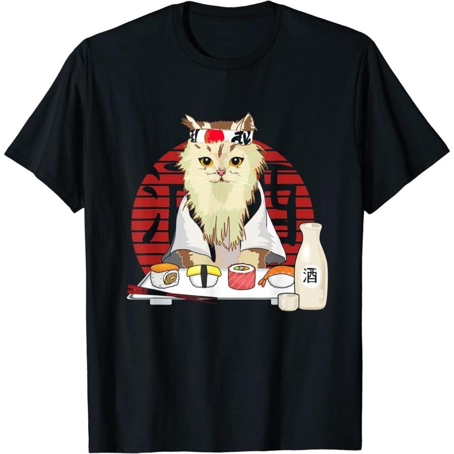 EYDE Sushi Cat Japanese Cherry Blossom Persian Cat Vintage T-Shirt