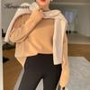 Hirsionsan Winter Elegant Thick Warm Pullovers Ladies Basic Turtle Neck Knitted Sweater Women Loose Casual Knitwear Female Jumper