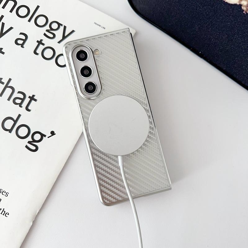 Простой деловой чехол с прозрачным углеродным волокном и магнитным покрытием для телефона Samsung Galaxy Z Fold 6 5 4 3 Fold 6 Fold 5 Fold 4 Fold 3