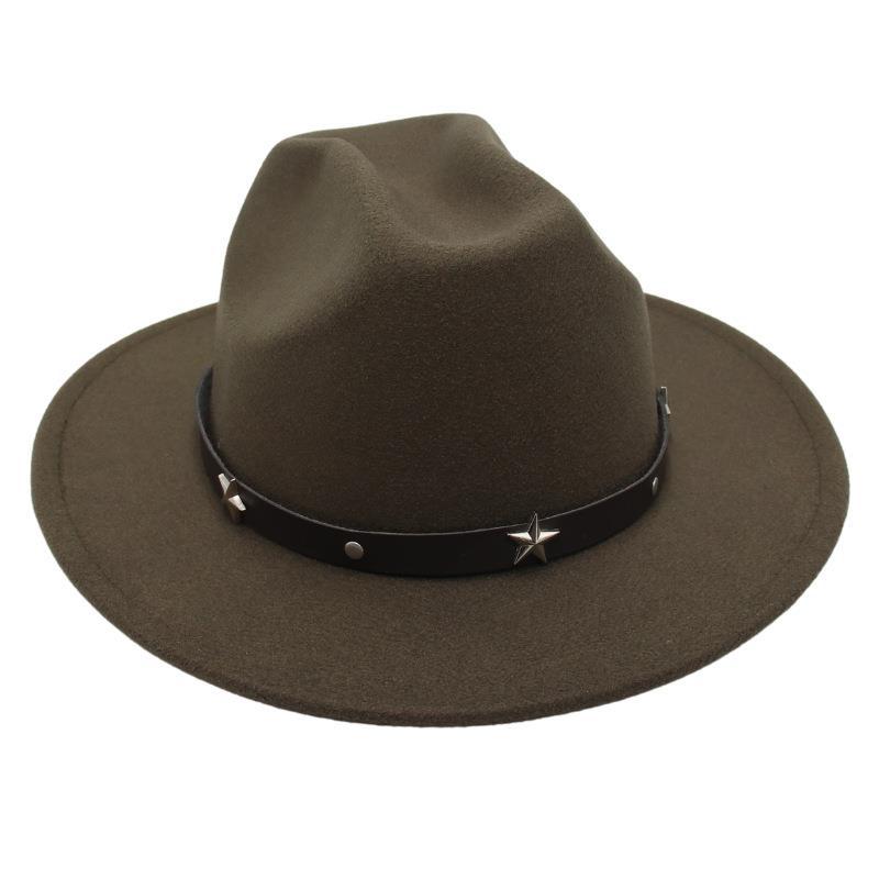 New Five-Pointed Star Top Hat, Rivet Temperament, Jazz Hat, Men'S And Women'S Felt Hats, Personalized Old-Fashioned Woolen Hats, Literary And Artistic