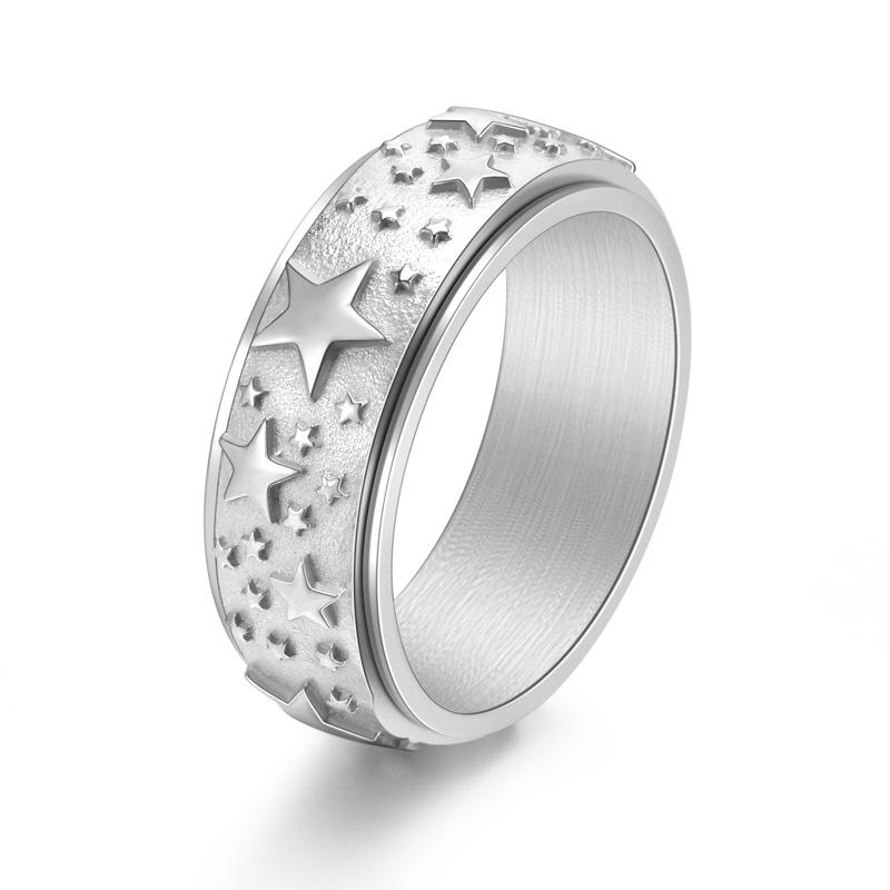 Original New Product Fashion Trend Titanium Steel Pentagonal Star Rotating Ring