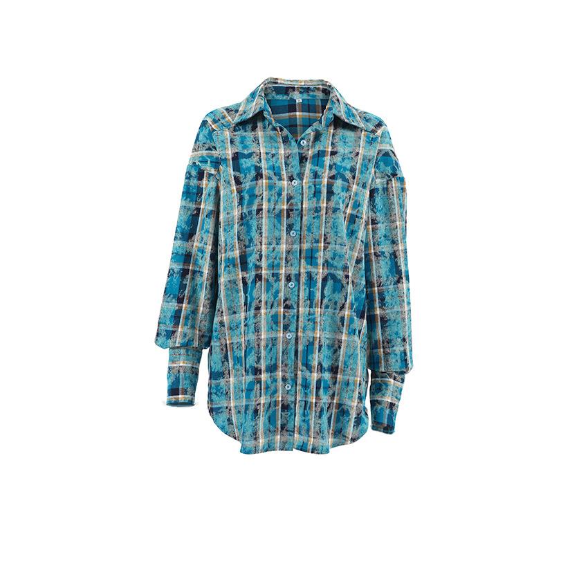 Russian classic cotton plaid loose long-sleeved lapel shirt versatile summer office commuter cardigan shirt women
