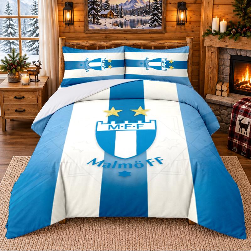 Printed 3Pcs Bedding Set Malmö FF Pattern Bed Sheet Pillowcase For Bedroom Decor