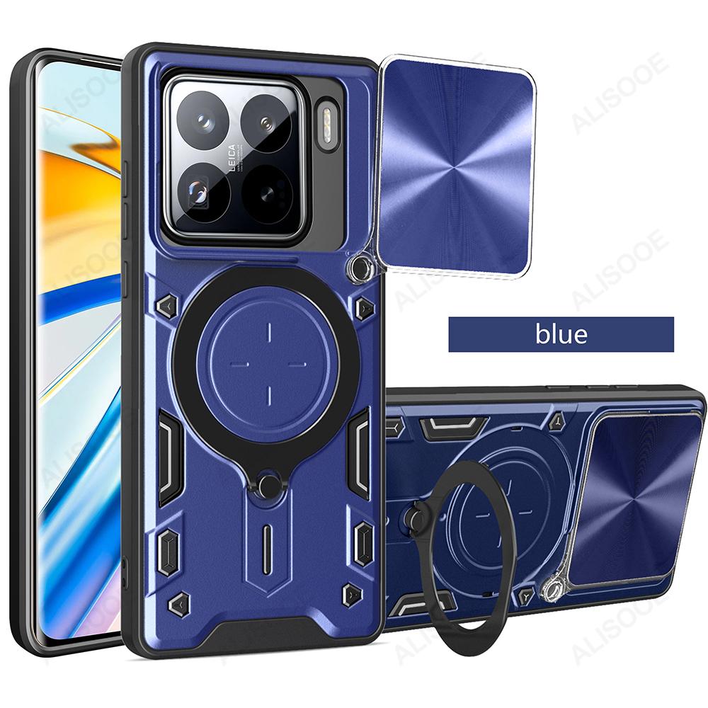 Чехол-слайдер для камеры для Xiaomi 15 Pro, чехол-броня со сдвижной шторкой для объектива, магнитным кольцом-подставкой, чехол для телефона для Xiaomi Mi 15 Capa