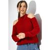 Women's Red Half Turtleneck Off-the-shoulder Loose Knitwear Sweater