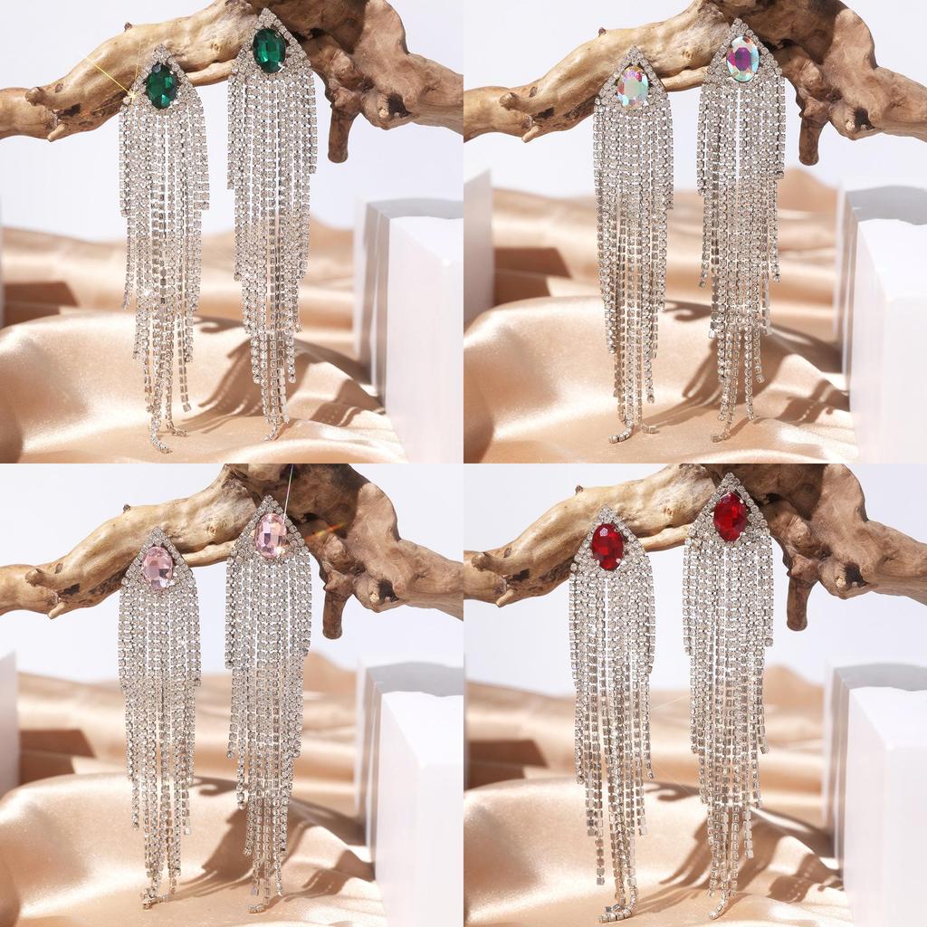 Artificial Crystal Dangle Earrings With Geometric Design For Bridal And Evening Wear