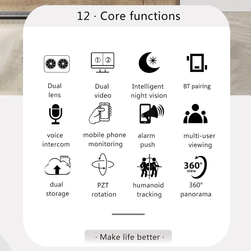 Беспроводная камера безопасности 1080P HD, Wi-Fi-камера, 3-мегапиксельная камера с панорамированием/наклоном и ИК-ночной отслеживанием движения на 360 градусов