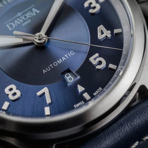Davosa Newton Pilot Day-Date Automatic Watch, Swiss Made, Blue, 161.585.45