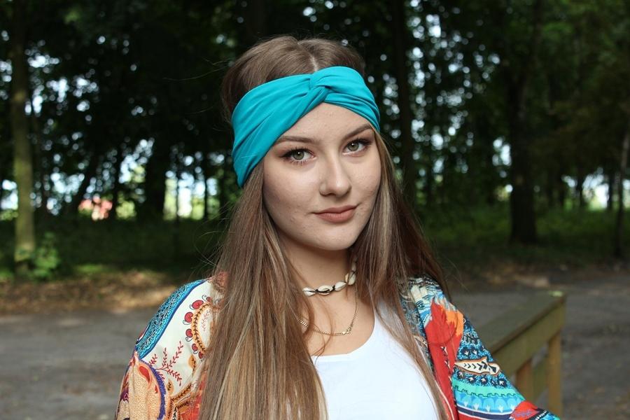 Stylish Turquoise Cotton Women' Headband - Shaped Spring Summer