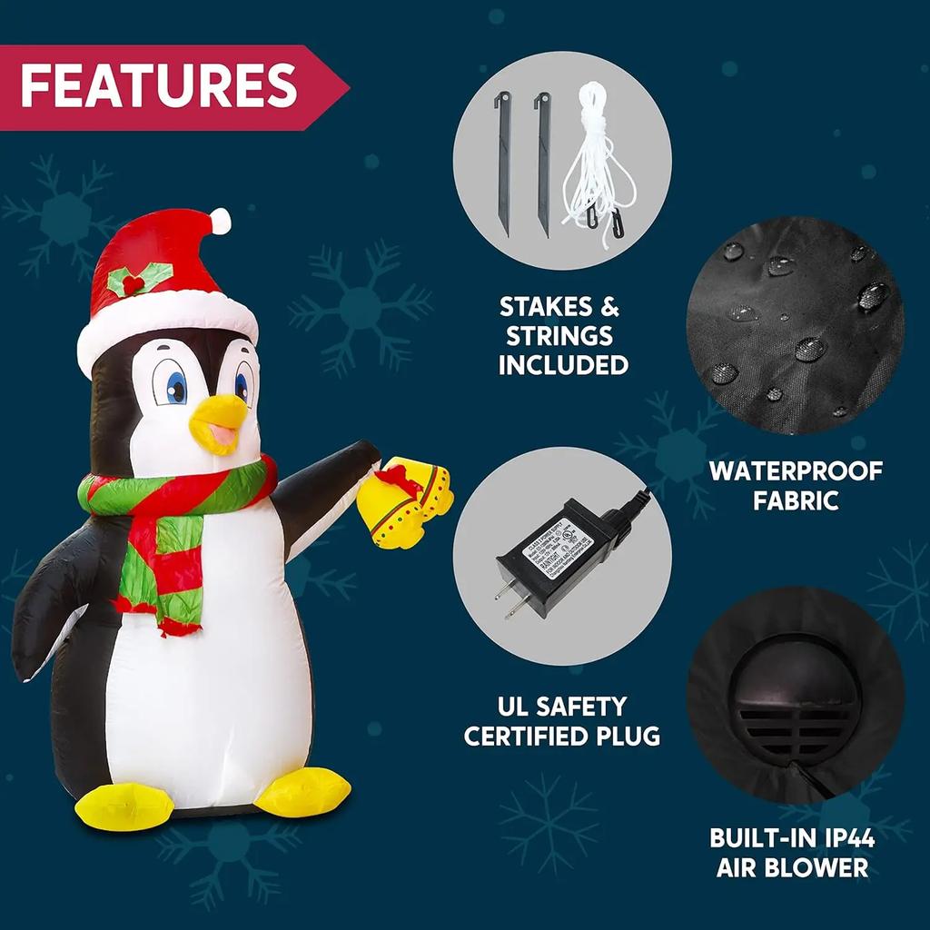 Joyfy 5 FT Christmas Inflatables Penguin Outdoor Decorations Christmas Blow Ups Yard with Built-in LEDs for Holiday Party
