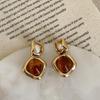 Vintage Amber Resin Pearl Stud Earrings for Women - Versatile, Light Luxury Fashion Accessory