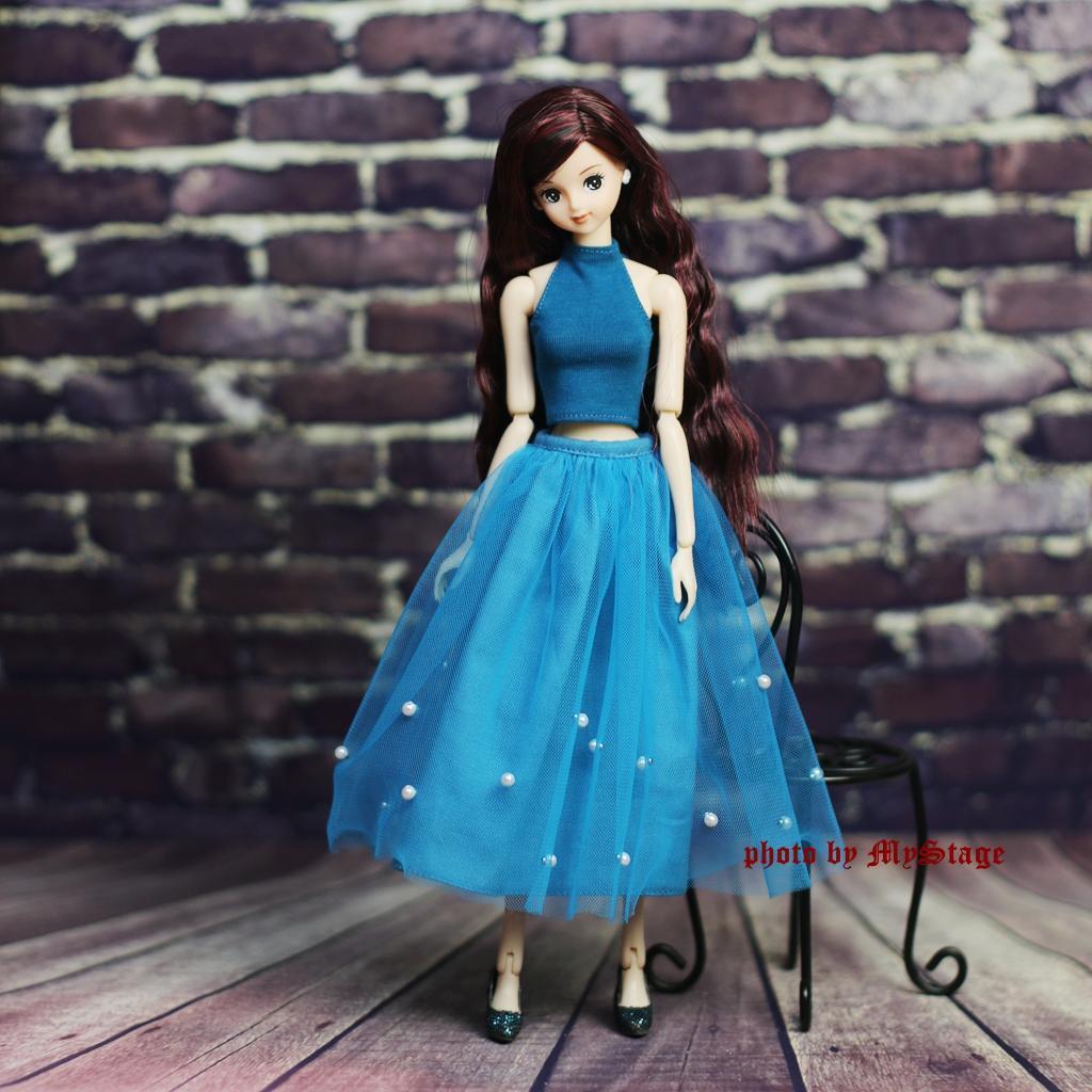 Doll Tacos Blue Tulle Bead Skirt OBITSU Pure clothes S112-004 (fits Momoko, Jenny, body, MISAKI, Neemo)