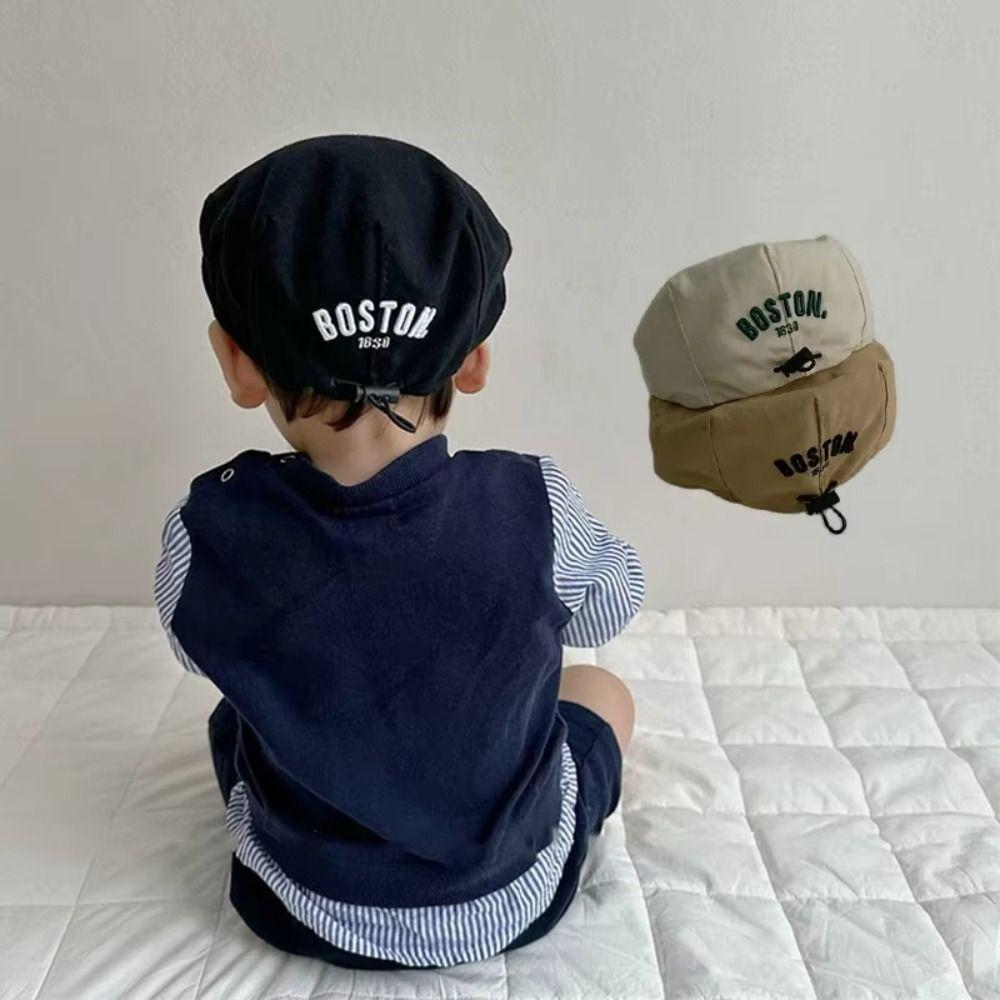 Drawstring Kids Peaked Cap Solid Color Newsboy Cap Retro Baby Beret Hat Spring