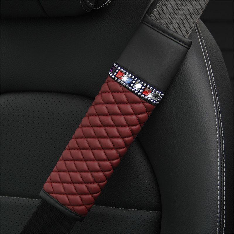 Кожаный дышащий автомобильный ремень безопасности со стразами, защитный плечевой коврик