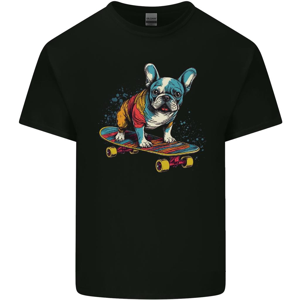 A Colourful French Bulldog On A Skateboard Unisexs Light Cotton Tshirt