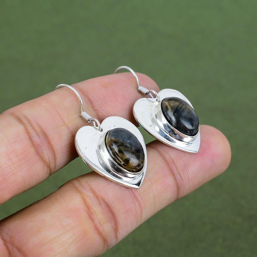 Серьга из яшмы Пикассо Серьга из стерлингового серебра 925 пробы Серьга с драгоценным камнем Серьги ручной работы Винтажные украшения Серьга от дизайнера Серебряные украшения Свадебные подарки