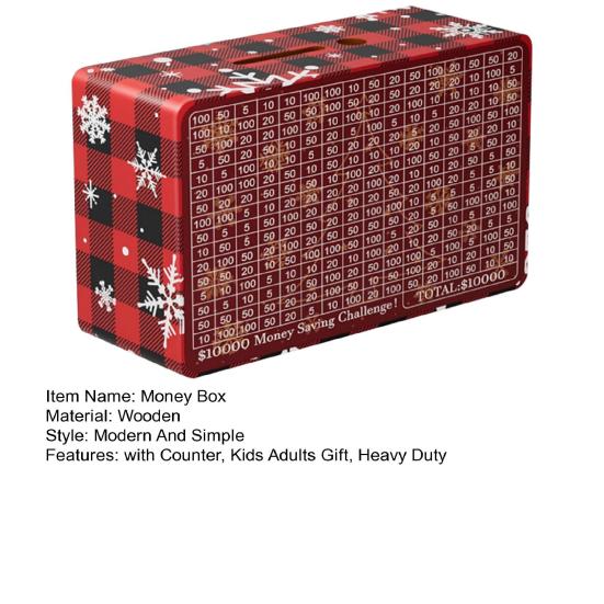 Рождественская деревянная копилка со счетчиком 500/800/1000/3000/5000/10000 долларов США Копилка Контейнер для монет и наличных Детям Взрослым Челлендж по накоплению денег Кейс Банка