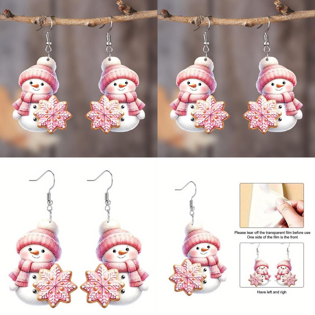 Рождественская тема Милый мультяшный Розовый Шляпа Шарф Узор Снеговика Женские Серьги для Сезонного Празднования