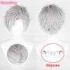 In Stock Game Sylus Synthetic Short 30cm Grey Cosplay Anime Wig With Glasses Heat Resistant Hair Halloween Party Wigs + Wig Cap