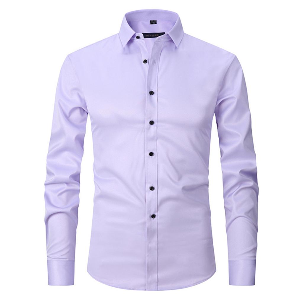 Elastic Shirt Men's Long Sleeve Shirt Men's Top Slim Solid Color Inch Shirt