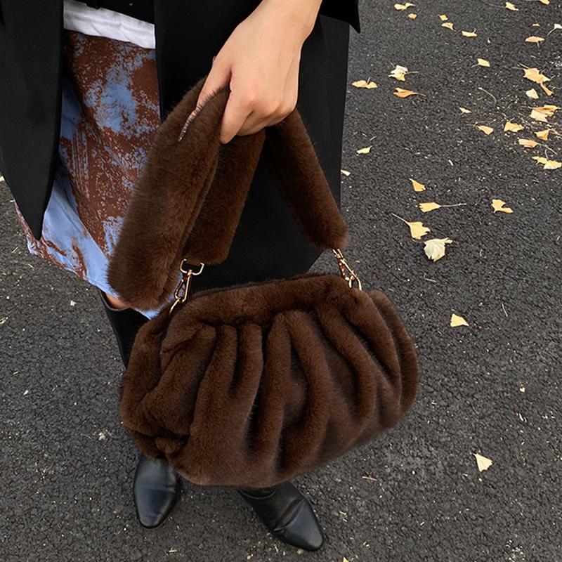 Yogodlns Модная сумка-облако с драпировкой, маленькие сумки на плечо из мягкого искусственного меха для женщин, зимний тренд, сумки-тоут, сумка через плечо