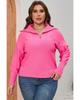 Rose Solid Ribbed Trim Plus Size Zip Collar Sweater
