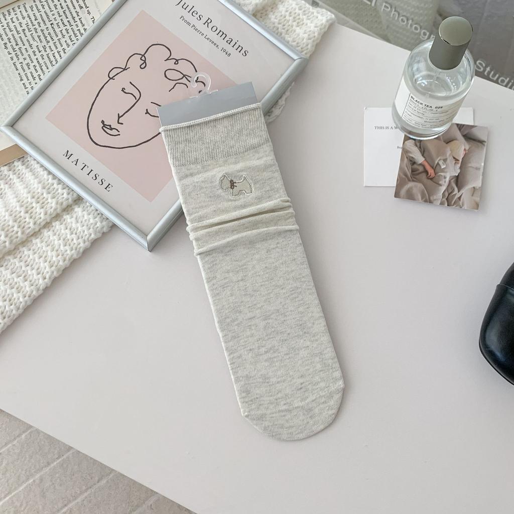 New Cartoon Socks Cute Embroidered Puppy Stack Socks Straight Board Simple And Versatile Mid-Tube Socks Look Good