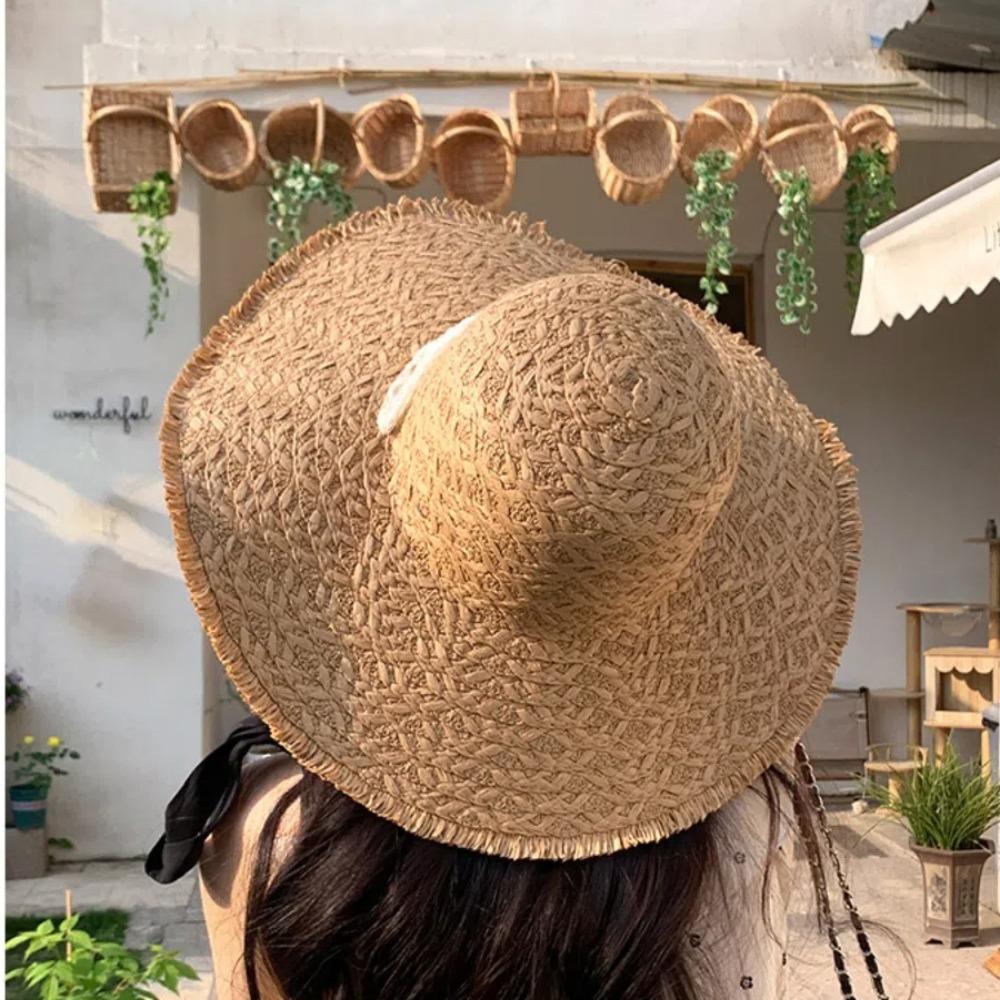 Large Brim Sunshade Hat Bow Bucket Hat Fashion Straw Hat Ladies