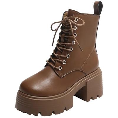 Мода Новые 2024 Женские Осенние Ботильоны Кроссовки На Увеличенной Платформе Молнии Женские Кожаные Ботинки 8 СМ Высокие Каблуки Зимние Мотоциклетные Ботинки