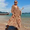 European & American Rayon Print Beach Cover-up Dress - Long, Loose Bikini Swimsuit Robe for Women