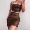 2024 Autumn European & American Style Sexy Tube Top PU Skirt Suit for Women