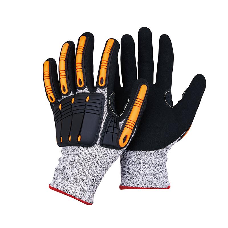 High Quality Anti Slip Anti-cut Sandy Nitrile Coated Textured Full Palm Anti-Impact Cut Resistant Gloves Level 5